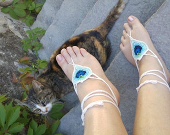 Foot jewels, Barefoot sandals, crocheted cotton