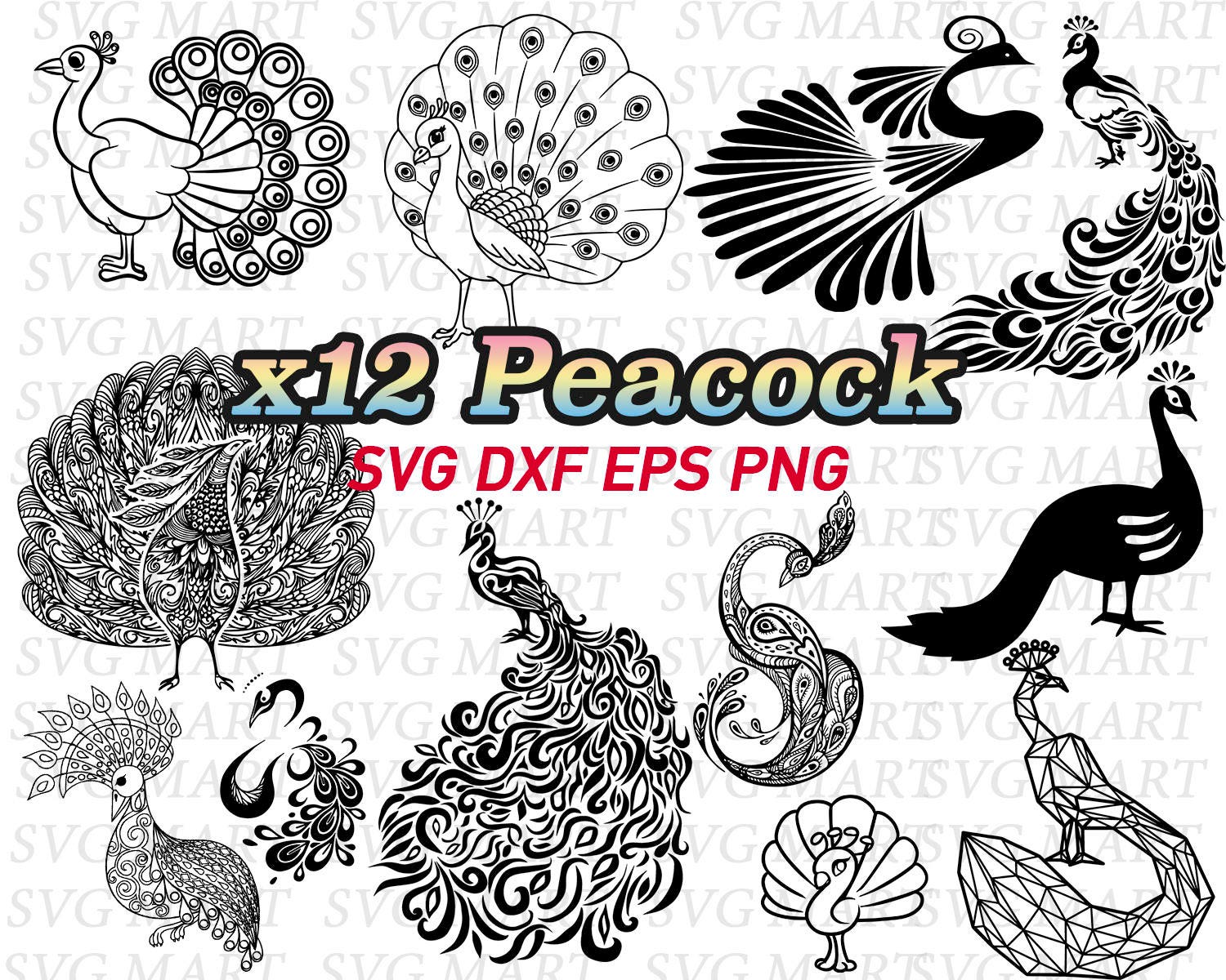 Download peacock svg clipart decal stencil vinyl cut files eps