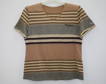 Balmain Paris Striped Cotton V Neck T Shirt Made In Japan Size 38