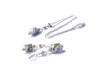 Vintage set 925 sterling silver, white European beads