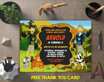 Wild Kratts Birthday Invitation, Wild Kratts Invitations, Wild Kratts Invites, Wild Kratts Party Printables, FREE 4x6 Thank You Card