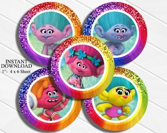 50% OFF SALE INSTANT Download Trolls 4x6 Digital 1" Inch Bottle Cap Image/Digital Collage sheet