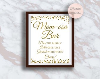Momosa Bar Sign, Baby shower sign, Bubbly Bar Sign, Gold confetti, Baby shower decor, Mom-osa Bar, Champagne Bar, Shower decorations s4bb