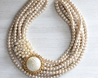 Anastasia - Pearl Vintage Brooch Bridal Statement Necklace