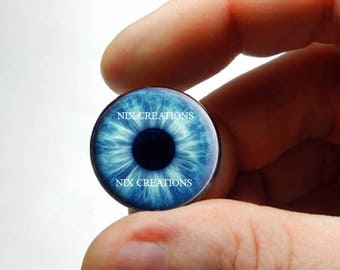 Glass Eyes - Blue Zombie Human Doll Taxidermy Eyes Handmade Glass Cabochons - Pair or Single - You Choose Size