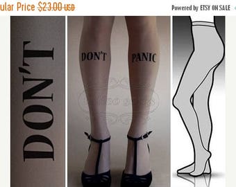 SALE///endsAug22/// L/XL Grey Don't Panic tattoo tights / stockings/ full length / pantyhose / nylons