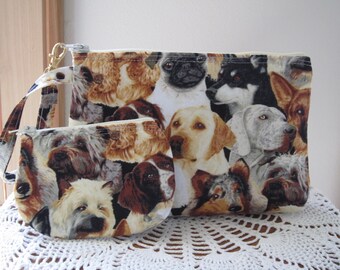 Dogs Puppies Smart phone Case Gadget Pouch Clutch Wristlet Zipper Gadget Pouch Bag Made in USA Set