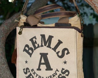 Bemis Two Bushel Bag - Book Tote W- OOAK Canvas & Leather Tote .. Selina Vaughan