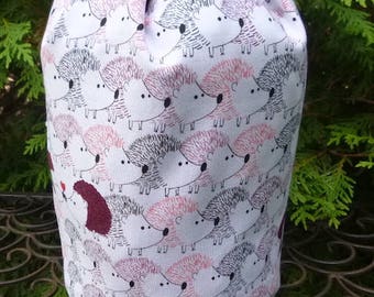 Hedgehogs drawstring bag, WIP bag, knitting project bag Hedgehog Love, Suebee