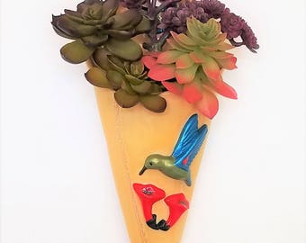 Succulent Wall Pocket - Ceramic Wall Pocket - Ceramic Wall Vase - Succulent Wall Planter - Ceramic Wall Planter - Succulent Planter - Bird