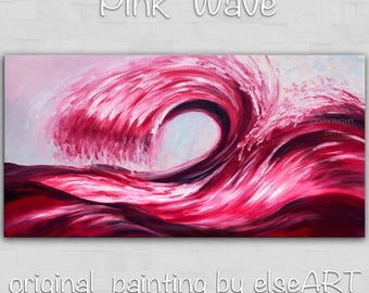 Sale Art, painting, oil painting, Pink Rolling Wave, landscape painting, wall decor canvas, oil painting, abstract painting, by Tim Lam, 48"