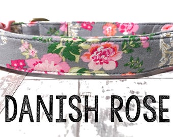 Vintage Dog Collar - Floral Dog Collar - Girl Dog Collar - Shabby Chic Dog Collar - Antique Brass Hardware - "Danish Rose"