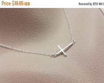 ON-SALE Sideways Cross Necklace - Thin Cross, Sterling Silver Necklace, Dainy Silver Cross, Celebrity Inspired, Simple Cross, Layering