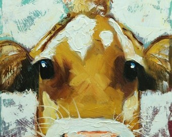 Cow painting 1235 12x12 inch original animal portrait oil painting by Roz
