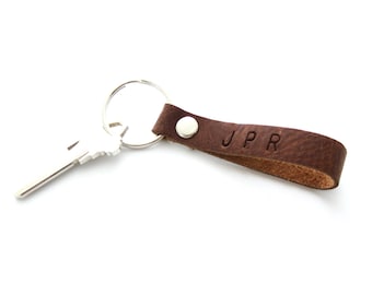 Personalized Keychain, Brown Leather Key Fob, Rustic Leather Key Ring, Soft Leather Keychain, Monogrammed Leather Key Ring, Custom Key Fob