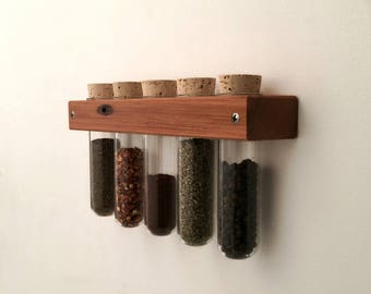 Test Tube Spice Rack, Wall Spice Rack with Glass Test Tubes, Housewarming Gift