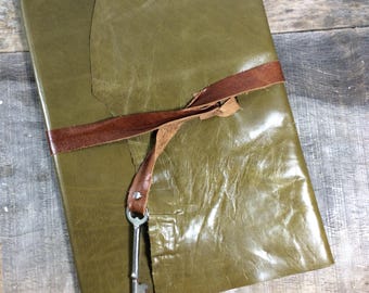 Baby Journal with Skeleton Key in Olive Leather