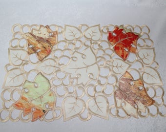 Fall Orange Maple Leaves Placemat Embroidered on Ivory Fabric Various sizes
