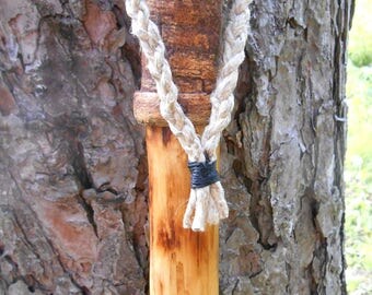 Walking Stick, Natural Wood hiking staff with braided hemp Lanyard and Bark Grip, Rustic wooden hiking stick, hand made