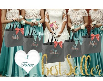 8 bridesmaid tote bags , bachelorette party gifts , bridal party tote bags ,Bridesmaid gifts