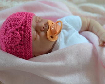 Newborn Bow Beanie Hat, Knitted Hat, Reborns Dolls Hat, Doll Hat, Baby Shower Gift, Uk Hat, Pick Your Colour