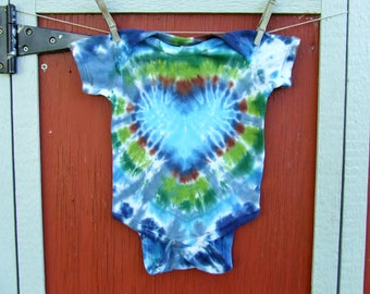 18m Tie Dye Baby Onesie - Forest Heart - Ready to Ship