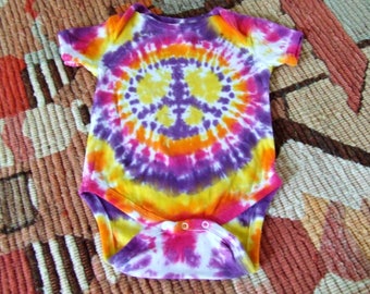 12m Tie Dye Baby Onesie - SangriaPeace Sign - Ready to Ship