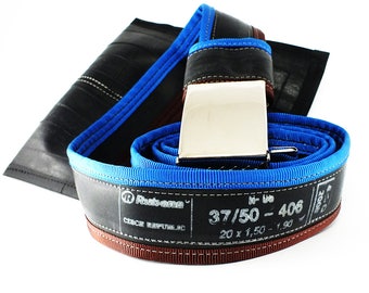 INNER TUBE BELT from recycled upcycled vegan punctured bicycle inner tube, navy blue / dark brown + buckle + free bag + asap delivery