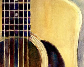 Martin Acoustic Guitar Watercolor Art Print Size 8.5 x 11