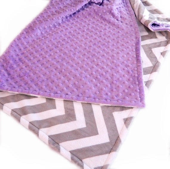 Baby Blanket - 42 x 55 Crib Size Minky Personalized Baby Blanket // Gray Chevron & Lilac Baby Blanket // Crib Blanket // Gray Chevron