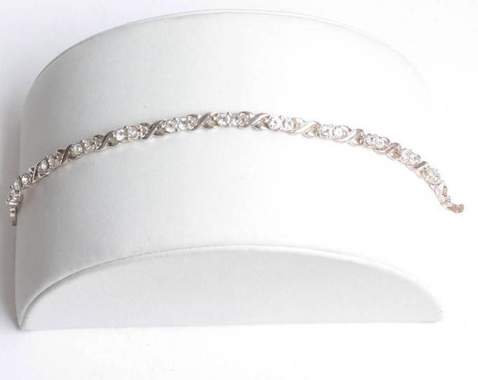 Clear Rhinestone Crystal Link Bracelet Silver Tone Metal X Links Vintage