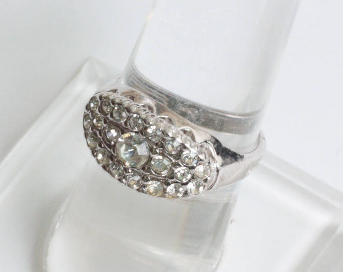 Clear Crystal Cocktail Ring Size 8.25 Faux Diamonds 18K HGE