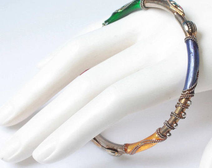 Multi Color Bangle Bracelet Twisted Wire Accent Boho Vintage