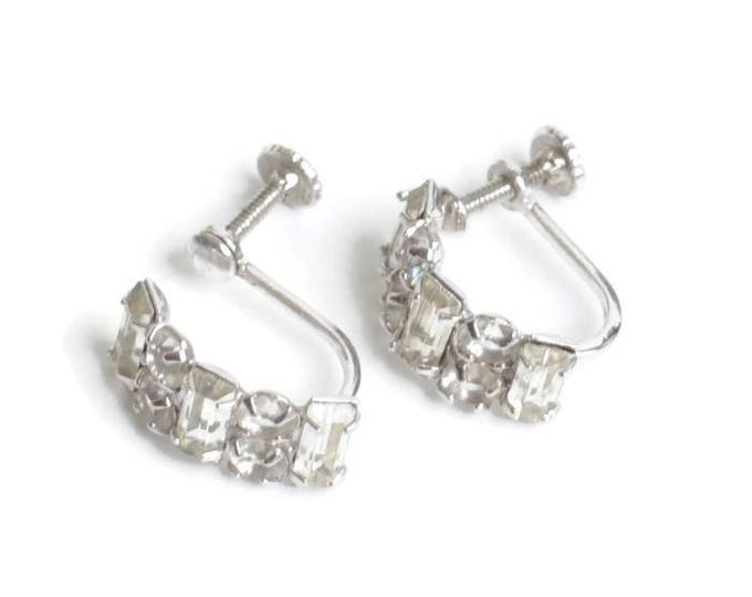 Crystal Baguette Chaton Earrings Sterling Silver Screw Back Vintage