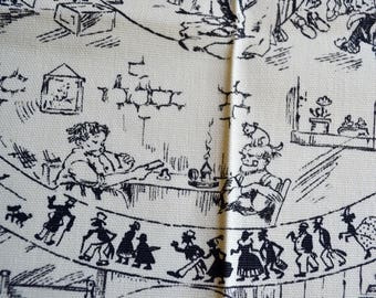Vintage Fabric - Antique Illustrated Comics of People and Married Couples - Cotton Upholstery