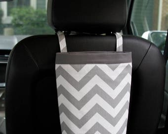 On Sale Car Trash Bag CHEVRON GRAY, Gifts for Women, Car Litter Bag, Car Accessories, Auto Bag, Car Organizer, Liners, Oilcloth, Headrest, G