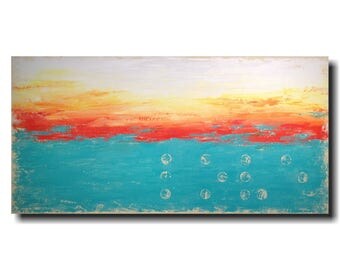 Art Large Abstract painting - original 24 X 48 - JMJartstudio- Waiting-Wall art-wall decor - blue gift sale braille love