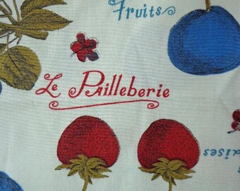 Fruit Themed Fabric, Words in French, Mid century Graphics, Manes Fabric Co. Inc, Remnant Piece