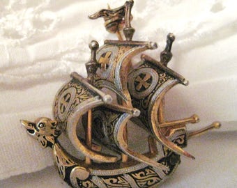 vintage Damascene pirate ship-made in Spain