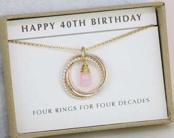 40th birthday gift for her, October birthstone necklace, pink opal jewellery, 40th gift for girlfriend - Lilia