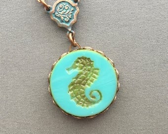 Seahorse Necklace - Seahorse Jewelry - Ocean Necklace - Beach Jewelry - Ocean Jewelry - Summer Jewelry - Beach Necklace - Turquoise Pendant