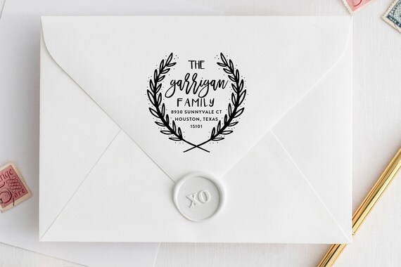 Self-Inking Address Stamp, MONOGRAM WREATH, Round Address Stamp, Personalized Address Stamp, Custom Address Stamp, Modern Stamp Il_570xn
