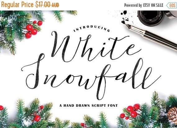 Digital Fonts 80% Off SALE White Snowfall Script Font, Hand drawn Calligraphy Typeface