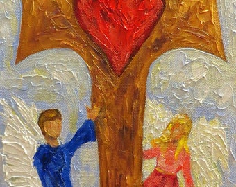 Angels cross Christian heart palette knife original art by Snadra Cutrer Fine Art
