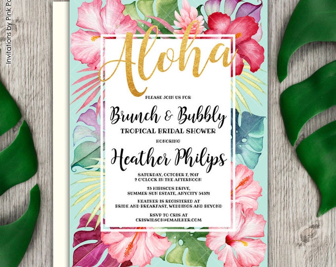 Aloha Tropical Floral Hibiscus Luau Baby Shower Invitation, Aloha Baby Shower, Floral Baby Shower, Hibiscus Baby Shower Printable Invitation