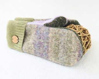 Womens Mittens GARDEN PARTY Fair Isle Felted Sweater Wool Mitts Fleece Lined Mittens Gloves Eco Gift Under 50 for Women for Her WormeWoole
