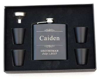 Personalized Flask Set with Shot Glasses, Groomsmen Gift, Best Man, Custom Engraved Flask, Wedding Gift for Groomsmen, Bachelor Party
