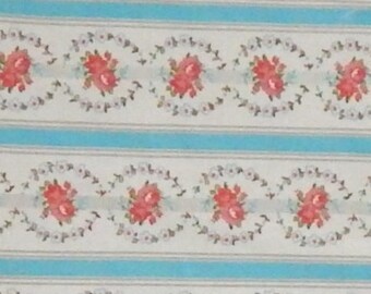 vintage cotton fabric blue floral pillow ticking BTY stripe rose pink gray by the yard shabby cottage chic home decorating bedding sheet