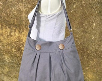 On Sale 20% off gray cotton canvas travel bag / shoulder bag / messenger bag / diaper bag / cross body bag, zipper closure