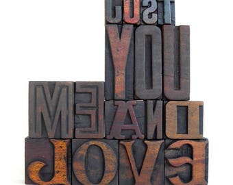 Just YOU me and LOVE - 16 Vintage Letterpress Wood Type Alphabets - VG12
